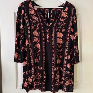 Plenty by Tracy Reese Anthropologie Black Floral Blouse M Boho Whimsigoth